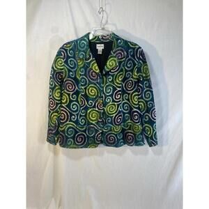 Chicos Tropical Swirls Metallic Silk BOHO Size 1  Lightweight Velvet Jacket